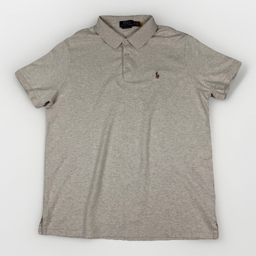 Polo Ralph Lauren Mens XL Custom Slim Fit Heather Beige‎ Polo Shirt  Pony